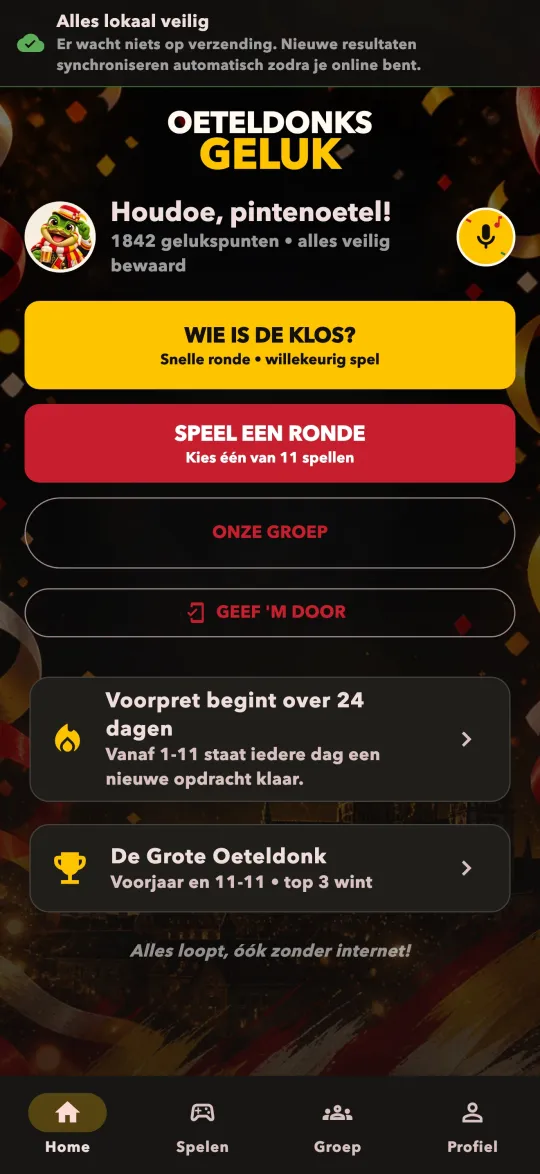 Startscherm met vier spelwijzen